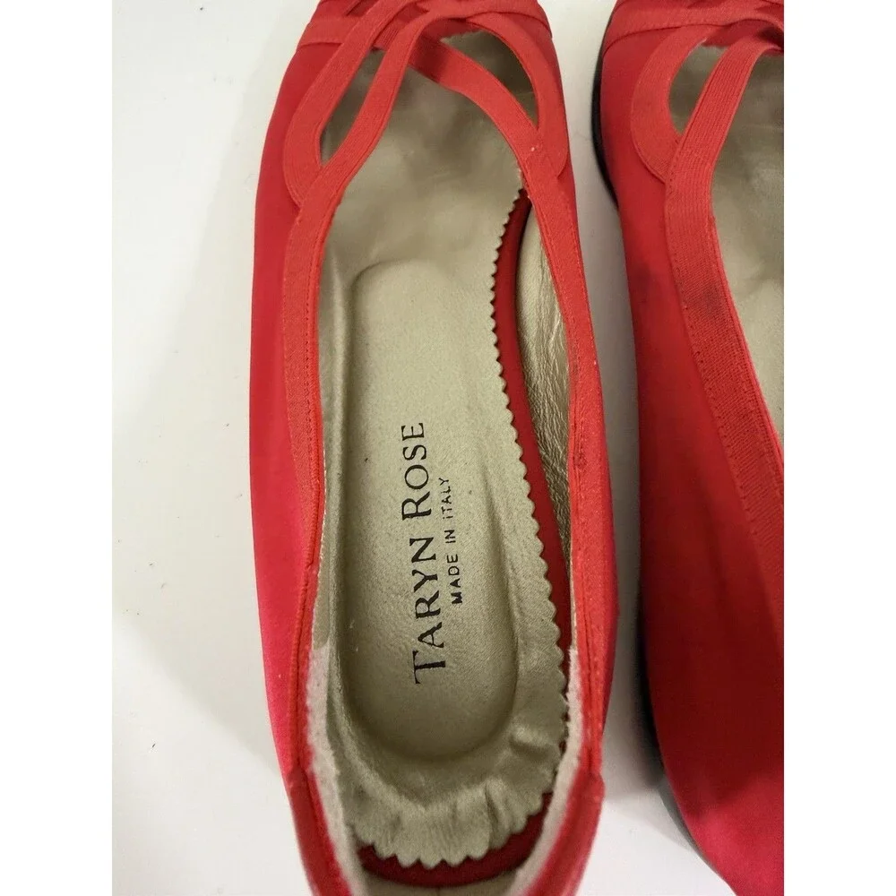 Taryn Rose Red Stain Peep Toe Flats Tomato Girl Balletcore Eclectic Grandpa 38.5